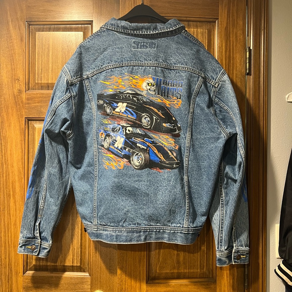 Y2K Lee Sports Brad Waits USMTS Race Car Graphic Denim Jacket | Mens Size XL